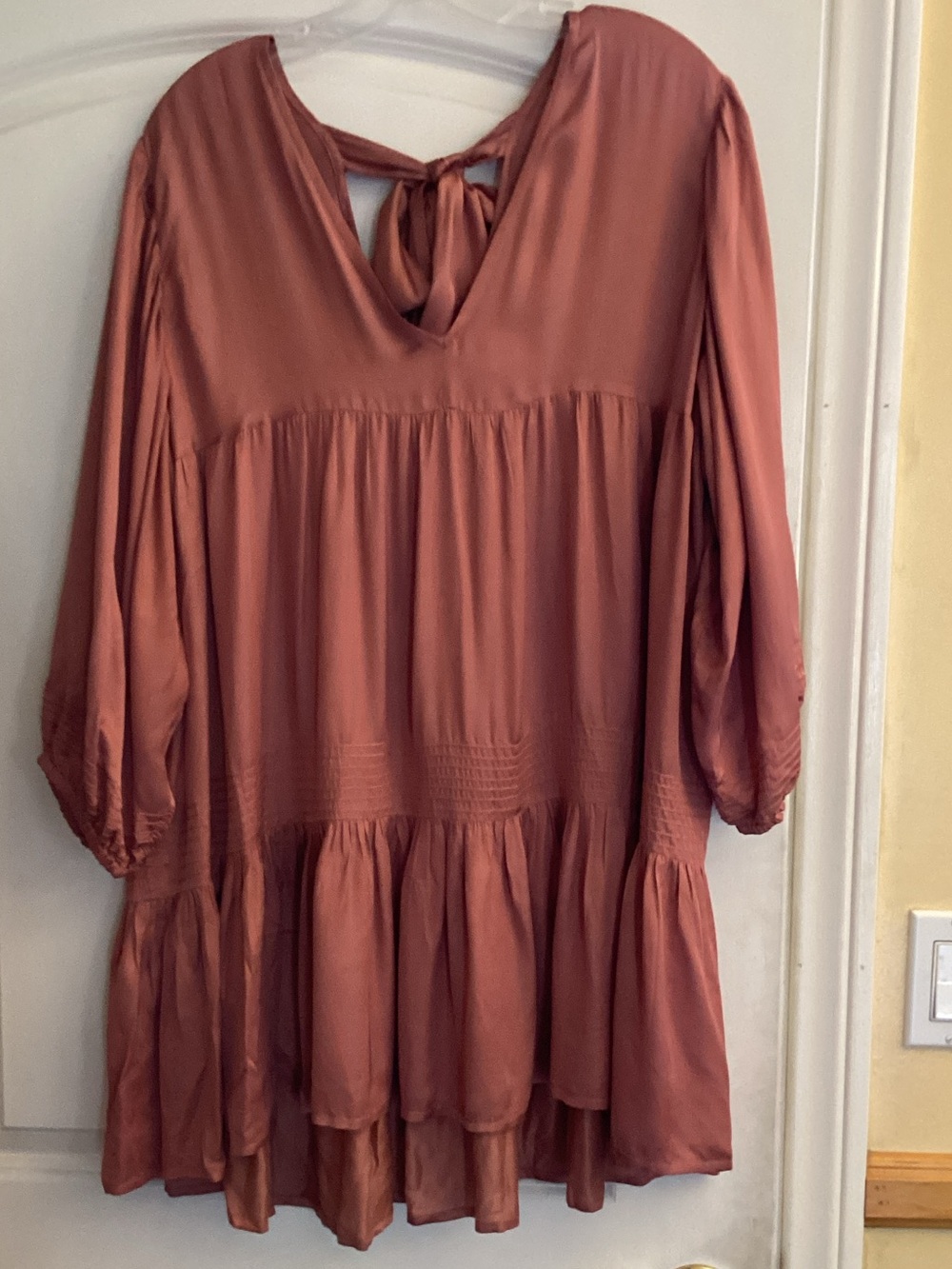 Cleobella Rust 100% Viscose Pintuck Tiered Babydoll Mini Dress L